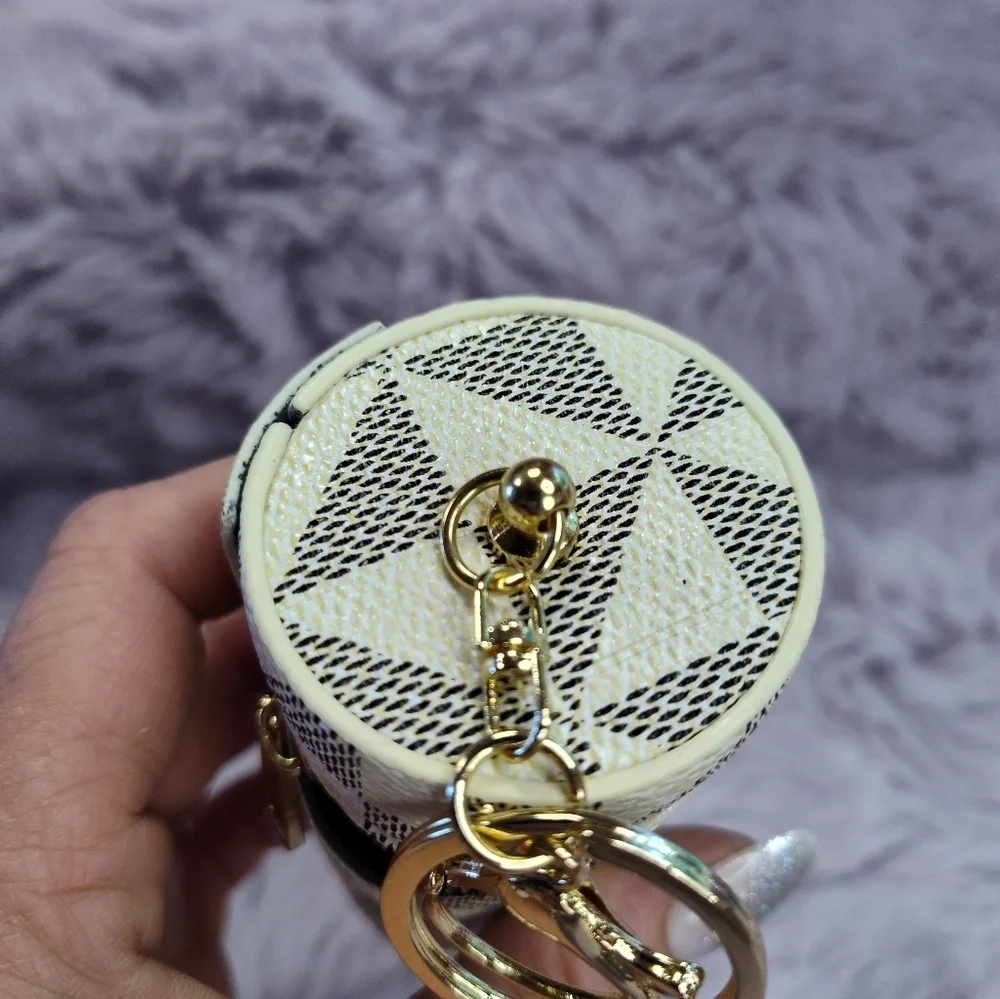 Lancini Mini Faux Leather Keychain Keyfob Lipstick Holder